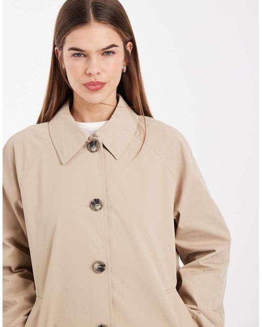 ONLY Natural Clean Mac Jacket With Check Sleeve