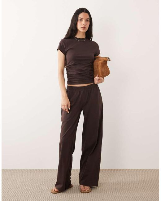 ASOS Brown Short Sleeve Ruched Waist Top Co-Ord