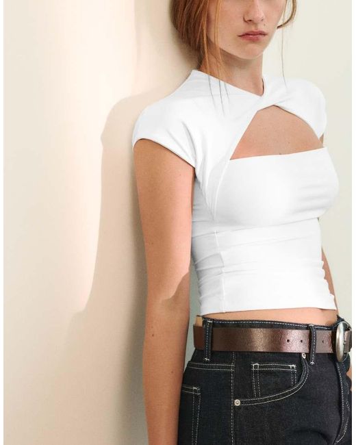 Pull&Bear Natural Knotted Neckline T-shirt
