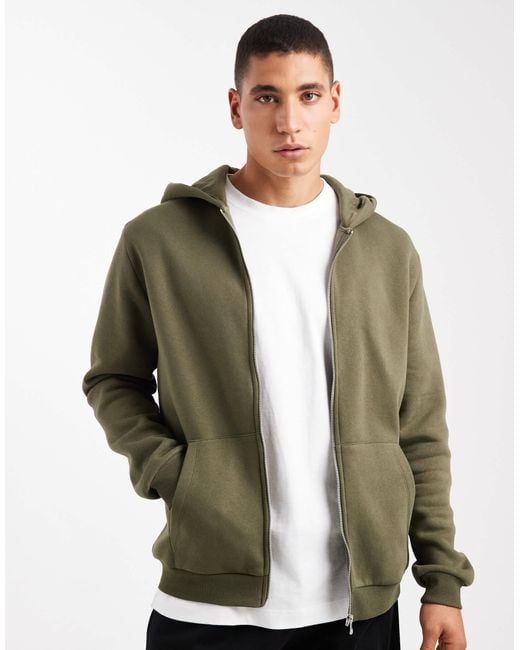 ASOS Green Essentials Zip Through Hoodie for men