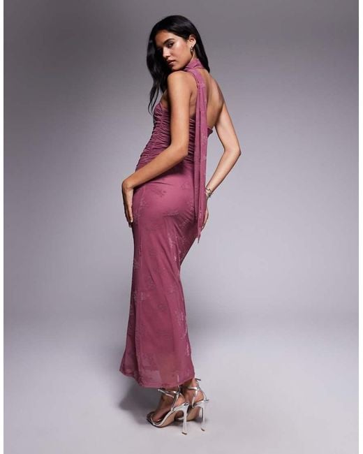 ASOS Purple Scarf Detail Bandeau Maxi Dress