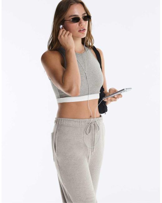 Oysho Gray Marl Overlay Halterneck Tank Top