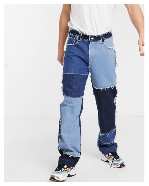 Jaded London Jaded – Skater-Jeans im Patchworkdesign mit ausgefransten Kanten in Blue für Herren