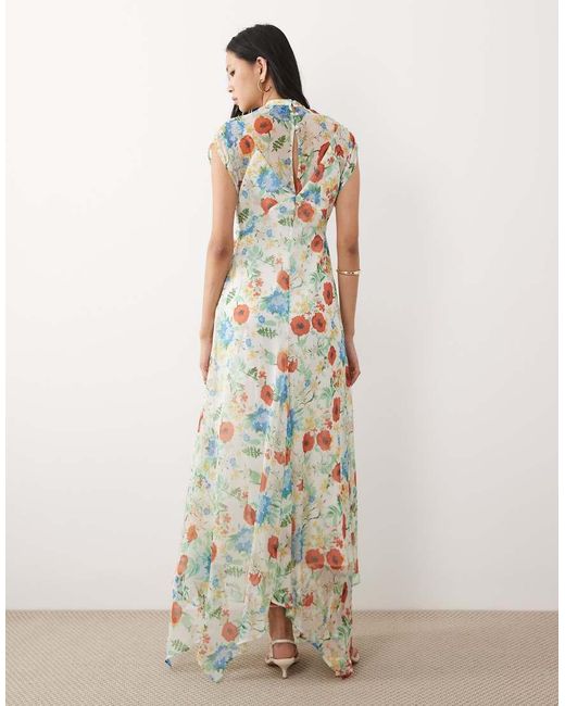 ASOS Metallic Asos Design Tall High Neck Hanky Hem Chiffon Maxi Dress