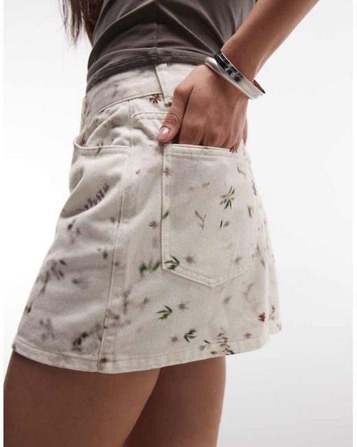 ASOS White Floral Denim Mini Skirt