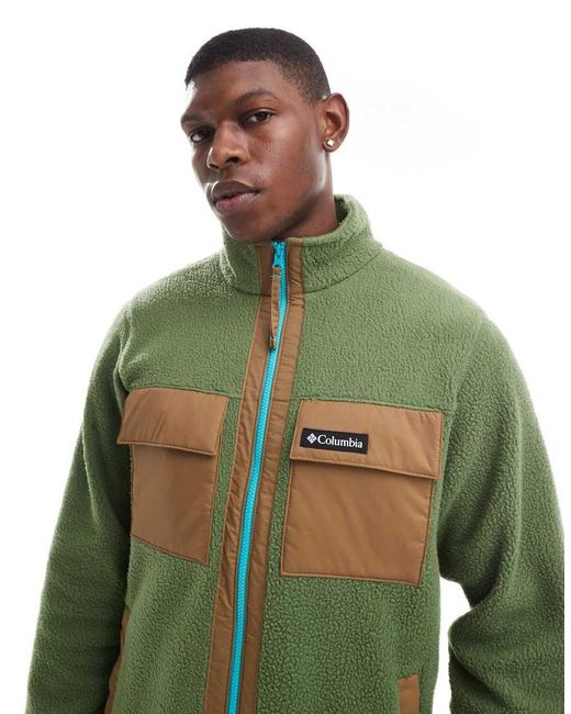 Columbia Green Colourblock Pebbled Full Zip Fleece