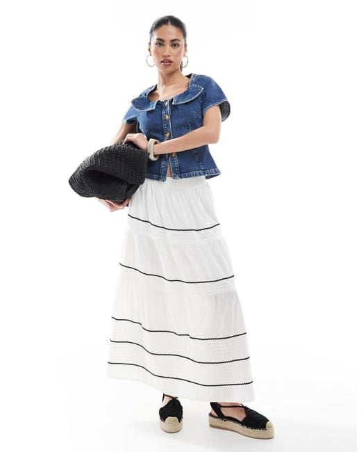 New Look White Ric Rac Tiered Midi Skirt