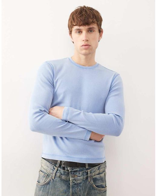Weekday Blue Long Sleeve Rib Top for men
