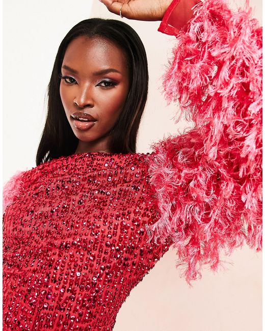 Robe longue ornement e avec manches en plumes ASOS en coloris