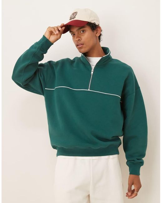 Abercrombie & Fitch Green Half Zip Contrast Seam Sweat Top for men