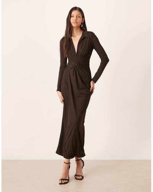 ASOS Natural Collared Twist Detail Midi Dress