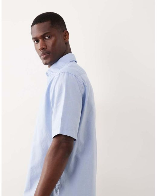 Boss Blue Regular Fit Cotton Short Sleeve Button Up Shirt for men