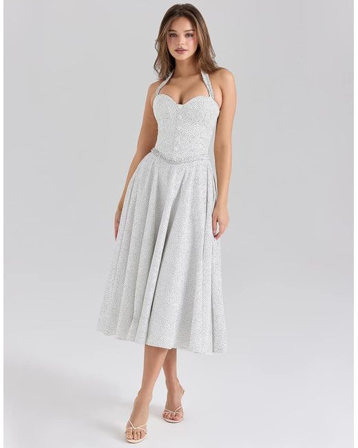 House Of Cb White Georgie Cotton Halter Neck Midi Dress