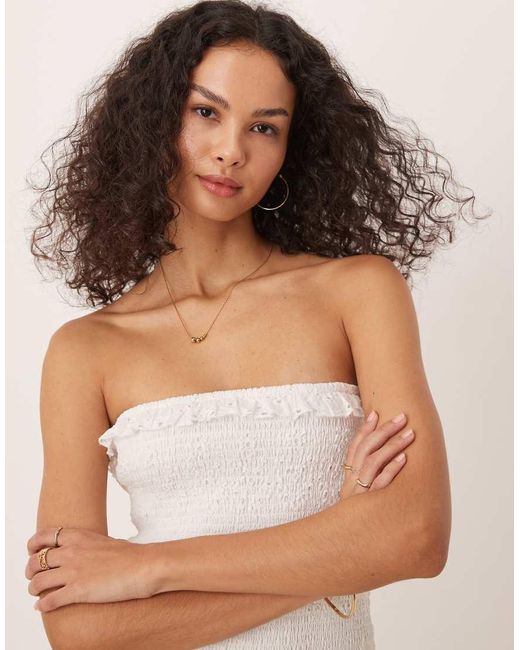 Iisla & Bird Natural Broderie Ruched Bandeau Mini Beach Dress