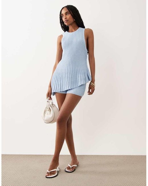 ASOS Blue Knitted Pleated Asymmetric Top