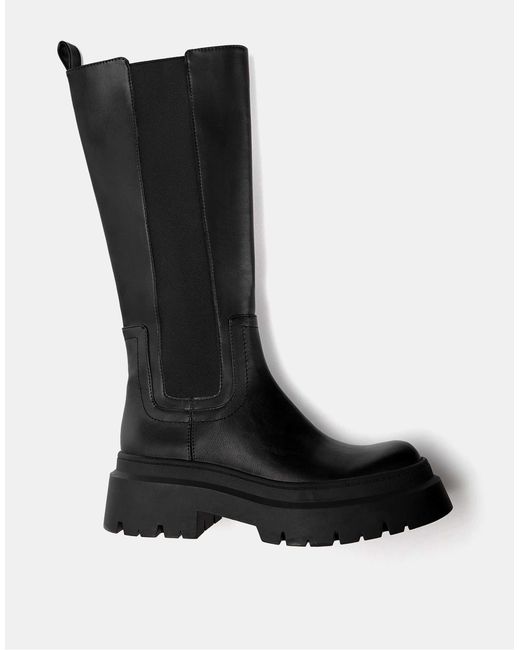 Pull&Bear Black – elastische, kniehohe stiefel
