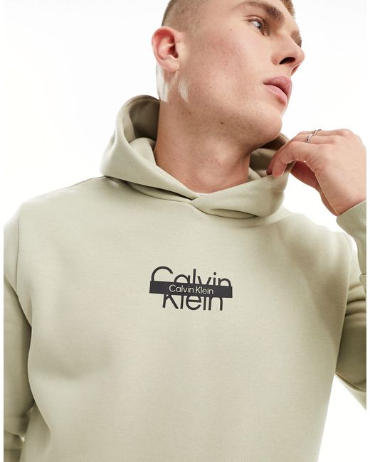 Felpa color panna con cappuccio e logo di Calvin Klein in Natural da Uomo