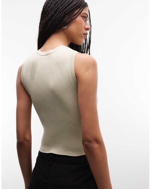 AllSaints Green Cruz Sleeveless Zip Rib Knit Waistcoat Top