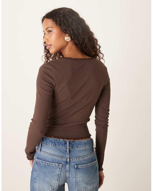 ASOS Blue Lace Detail V-neck Long Sleeve Tee