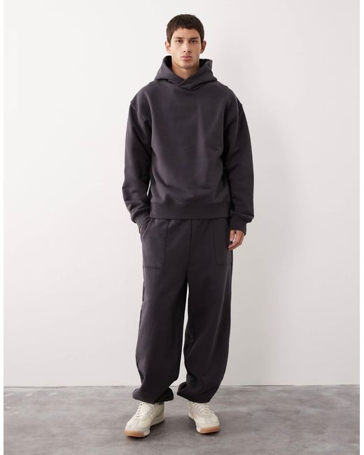 Ac-t-2572 - sweat à capuche signature en tissu ultra-épais - anthracite ASOS COLLECTIVE pour homme en coloris Blue