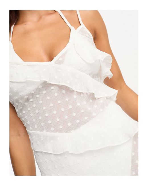 Miss Selfridge White Beach Dobby Chiffon Bias Ruffle Side Split Maxi Dress