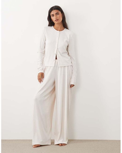 ASOS Natural Mix & Match Lounge Rib Wide Leg Pyjama Bottoms