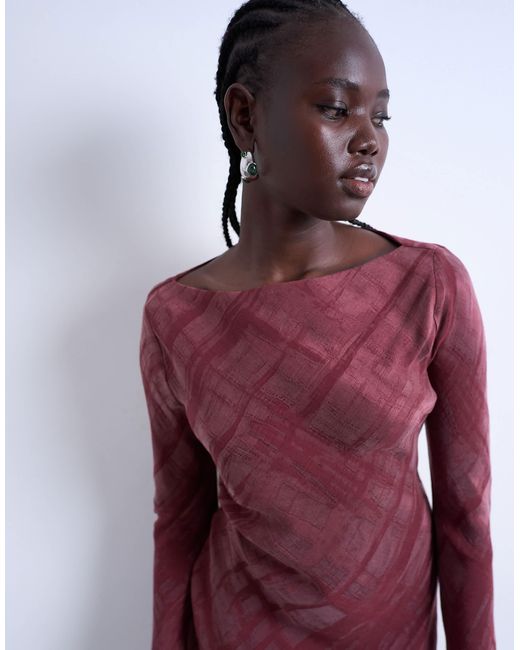 Robe courte à encolure bateau en cupro jacquard TOPSHOP en coloris Red