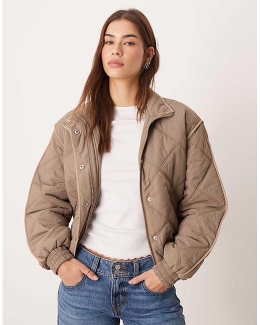 Threadbare Gewatteerd Jack Met Doorgestikt Ruitpatroon in het Blue