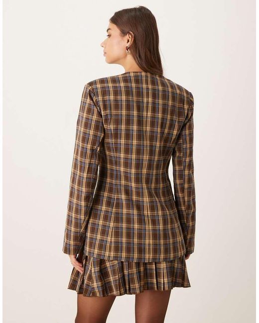 Glamorous Brown Button Up Collarless Structured Blazer