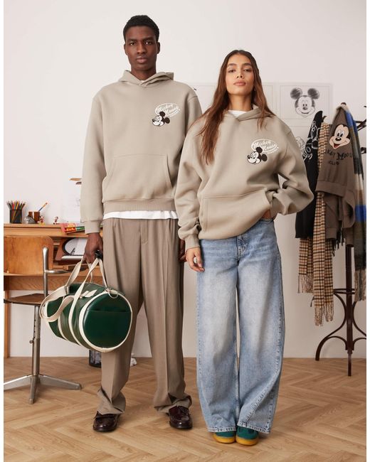 ASOS Natural Disney Unisex Oversized Hoodie With Mickey And Friends Graphics