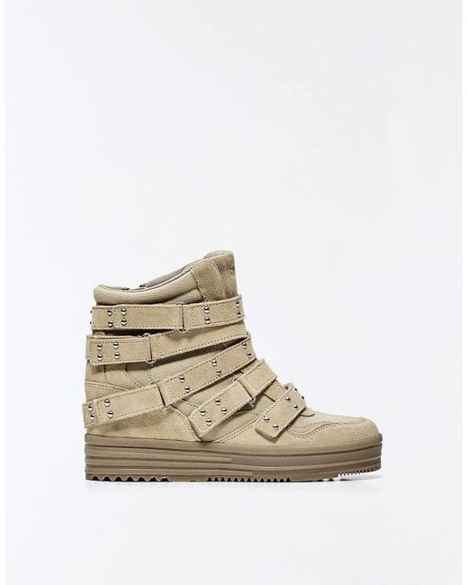 Bershka White High-Top Wedge Trainers With Studs