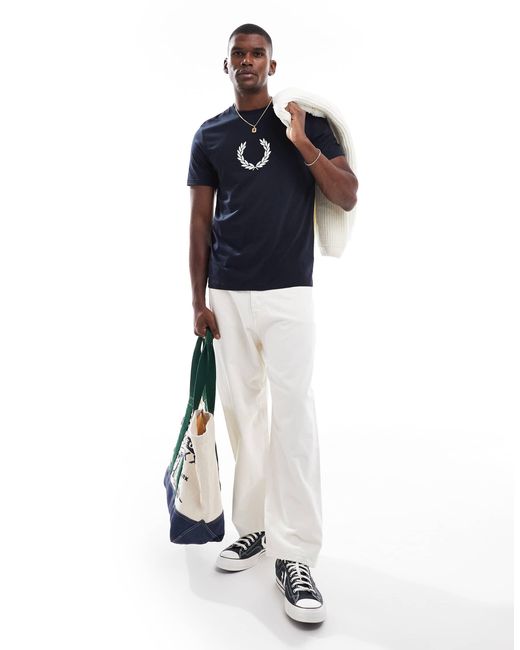 Fred Perry Blue Flocked Laurel Wreath Graphic T-Shirt for men