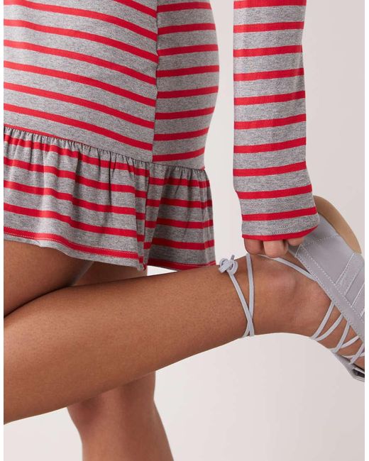 Collusion Red Long Sleeve Stripe Drop Waist Mini Dress