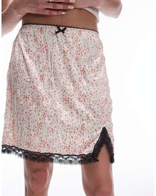 TOPSHOP Multicolor Crinkle Mini Skirt With Knicker Trim And Lace Split