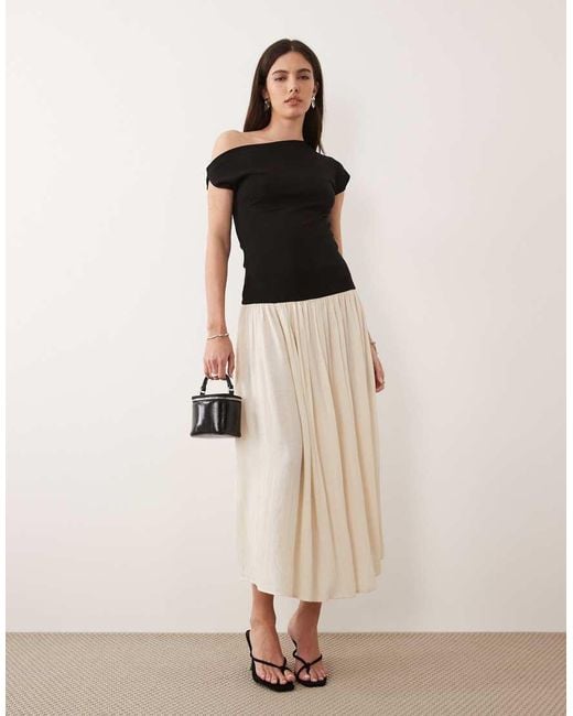 Mango Black Asymmetric Drop Waist Colour Block Maxi Dress