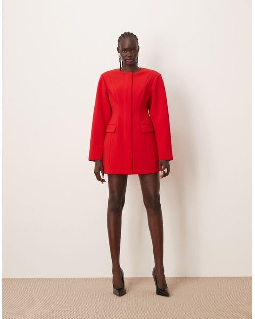 ARRANGE Red Cinched Waist Blazer Dress