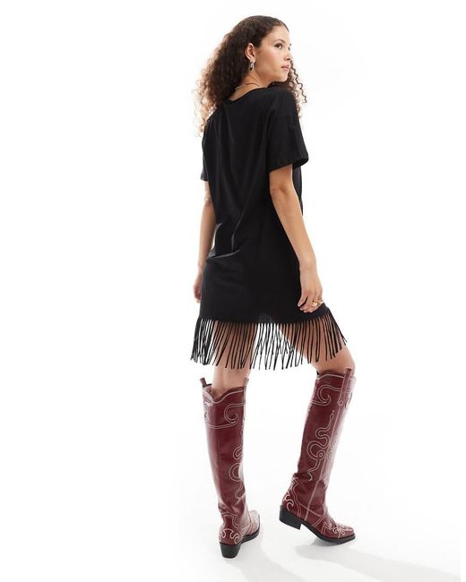 Noisy May Red Tassle Mini T-Shirt Dress