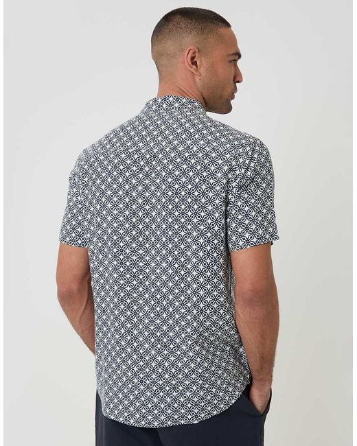 Threadbare Blue Geometric Print Short Sleeve Shirt for men