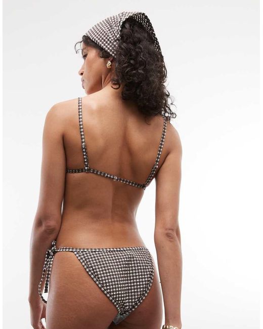 Collusion Brown Seersucker Gingham Tie Side Bikini Bottoms