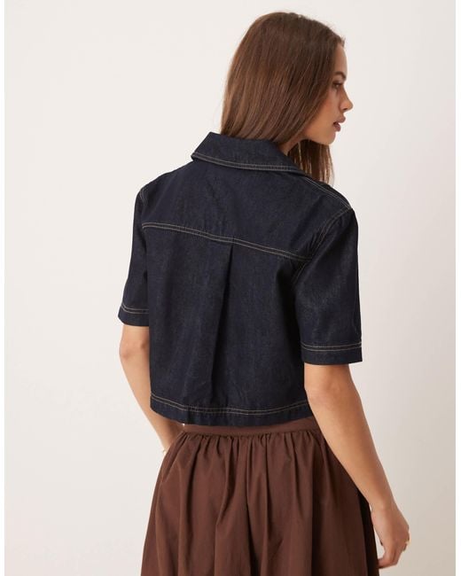 Jdy Blue V-Neck Boxy Denim Top