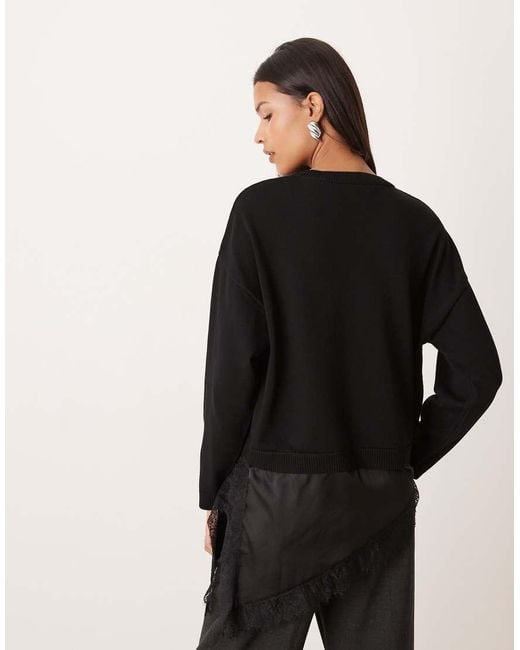 Mango Black Jumper With Satin And Lace Underlay