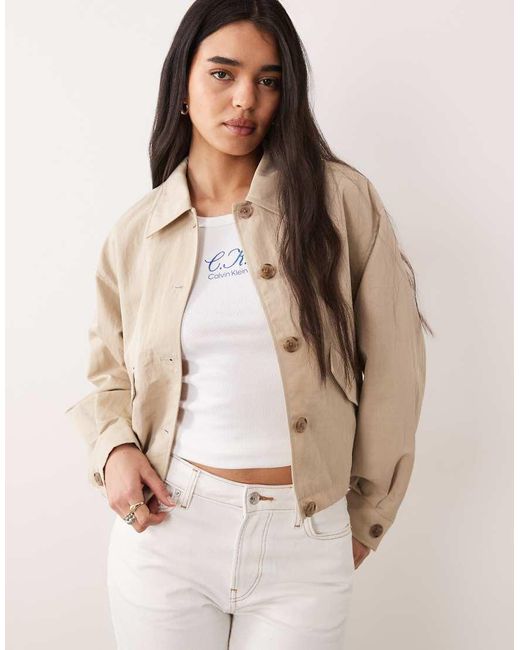Calvin Klein Natural Nylon Woven Day Short Jacket With Collar