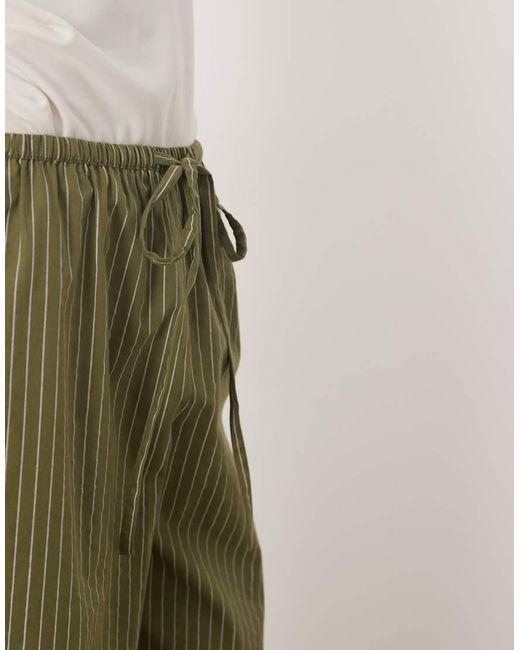 Wednesday's Girl Green Wide Leg Pinstripe Trousers