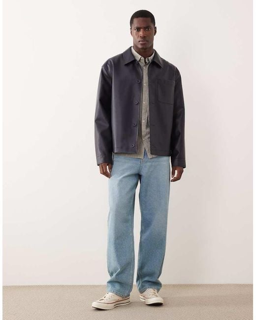 ASOS Blue Faux Leather Shacket for men