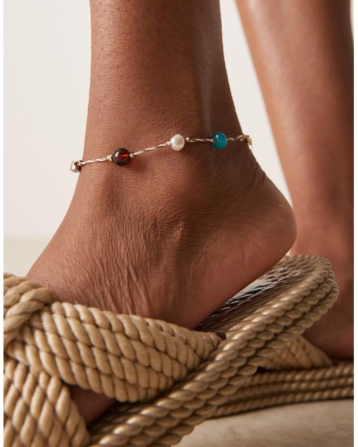 ASOS Brown Rope Anklet With Bead And Eye