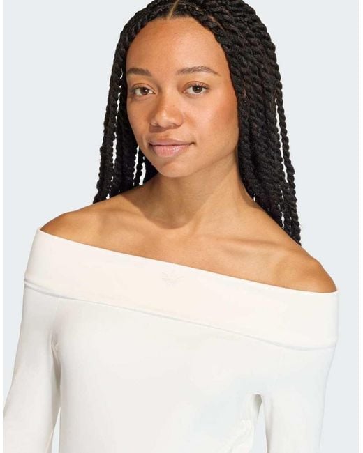 Adidas Originals White Off-shoulder Long Sleeve Top