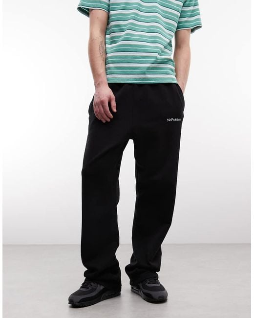 No Problemo Black 100% Cotton Logo Straight Leg joggers With Tie Waist for men
