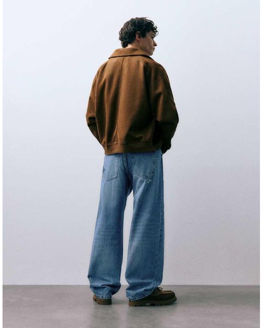 Pull&Bear Blue Baggy Patchwork Jeans for men