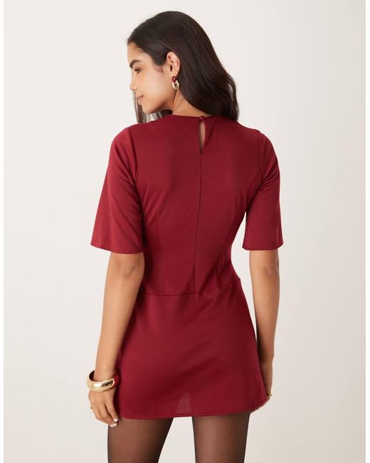 ASOS Red Wide Short Sleeve Mini Dress With Side Buckle