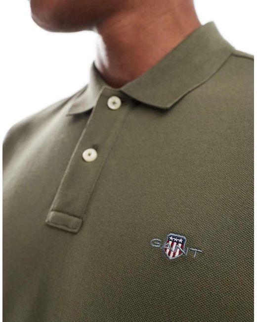 Gant Green Shield Logo Regular Fit Pique Polo for men